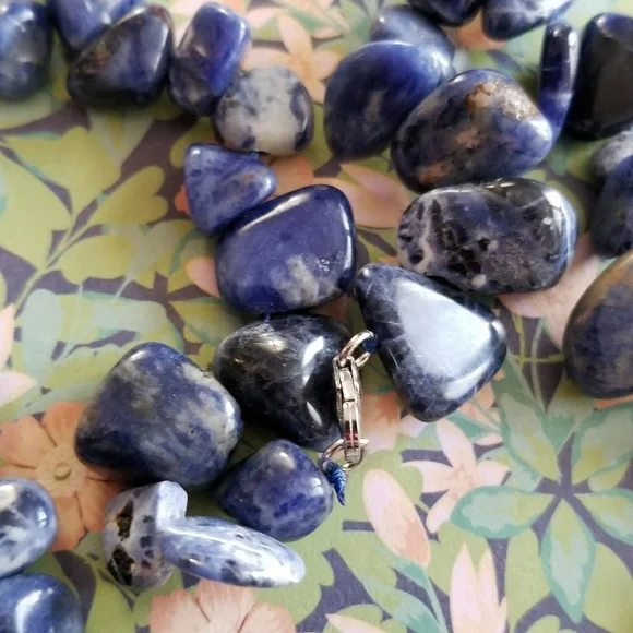 Relisted -Blue stones necklace Sodalite beads 925 silver - Picture 4 of 8